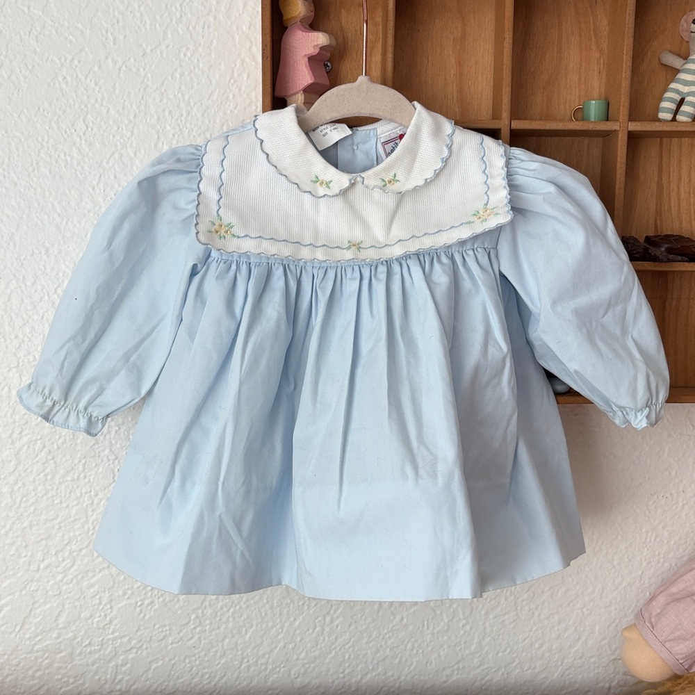 Vintage Petit Ami Light Blue Blouse with Embroidered Collar